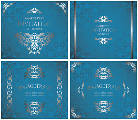 Seamless wallpaper in blue with vintage silver decoration   のイラスト素材