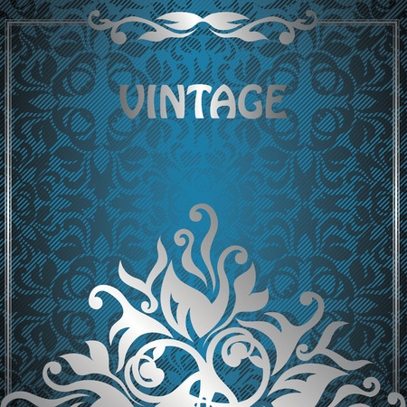 Vintage invitation Floral seamless striped background in blueのイラスト素材