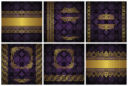 Set of cards. Vintage seamless floral background with frames and borders        のイラスト素材