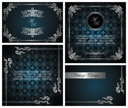 Set of vintage luxury cards. Vintage seamless wallpaper with frame,  striped background    のイラスト素材
