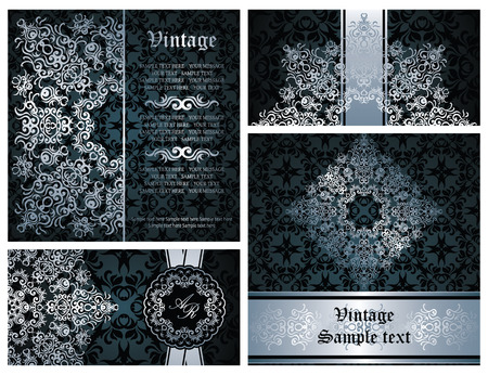 Vector set. Beauty invitations with lace pattern. Vintage seamless background     のイラスト素材