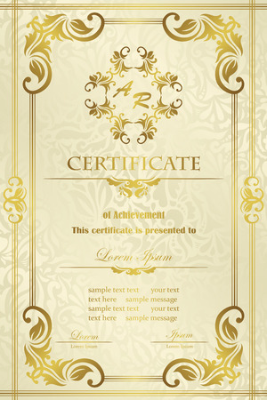 Vintage frame on a floral background in retro style. Can be used as certificate or diploma       のイラスト素材
