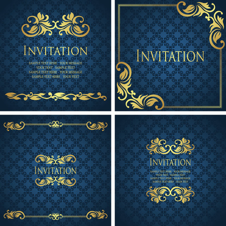Vector set. Invitation with vintage frame. Vintage seamless background                   のイラスト素材