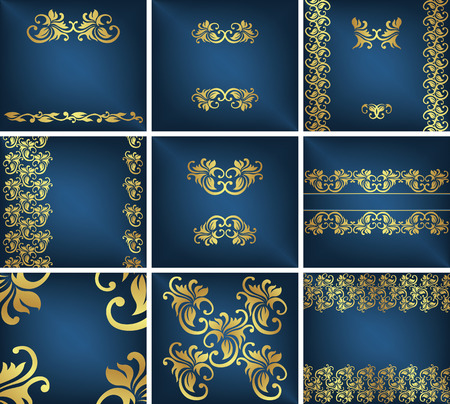 Set of vintage cards. Can be used as invitations. Striped background in blue                      のイラスト素材