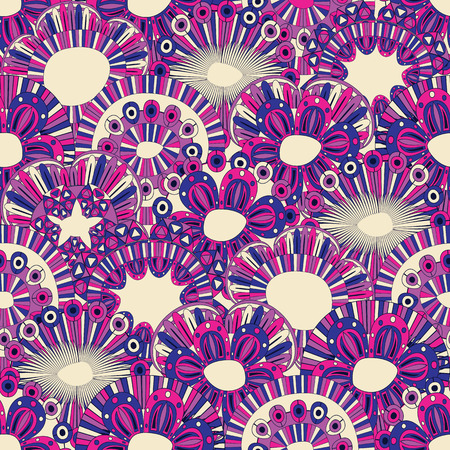 Floral hand-drawn wallpaper. Fantasy floral seamless pattern. Bright background   のイラスト素材