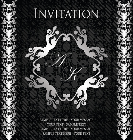 Original invitation. Seamless background in black. Silver borders       のイラスト素材