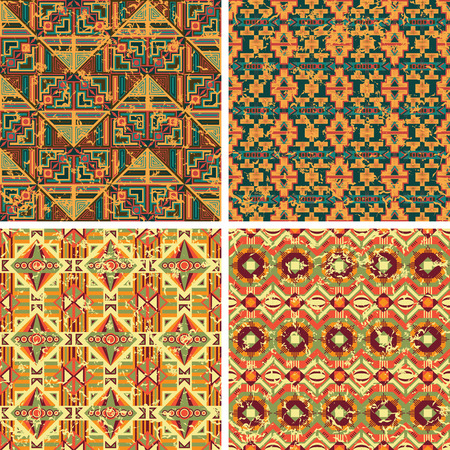 Set of abstract patterns. Seamless wallpaper, retro colors. Grunge backgroundのイラスト素材