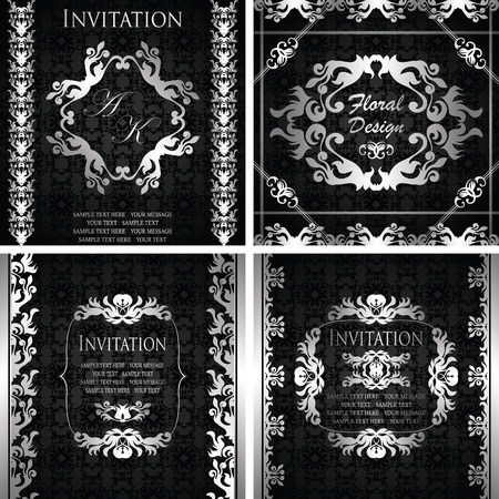 Set of original invitations. Silver decorationのイラスト素材