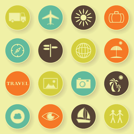 Travel icons in bright colors. Vector buttonsのイラスト素材