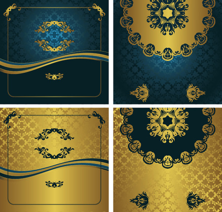 Set of invitations on seamless background in blue and goldのイラスト素材