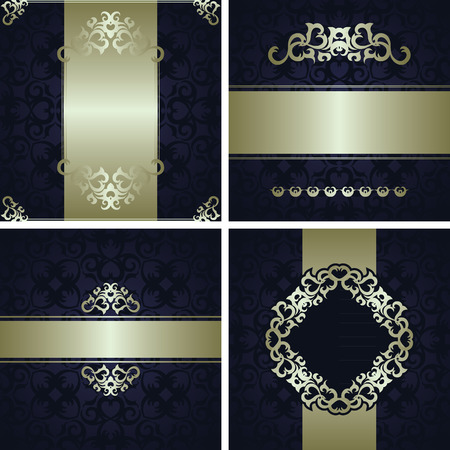 Set of invitations with vintage decoration and borders. Floral frames and decorative elements. All cards have seamless background. Original styleのイラスト素材