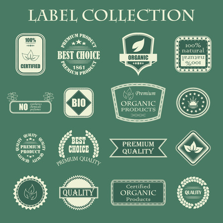 Natural organic product labels, emblems and badges. Vector set of design elementsのイラスト素材