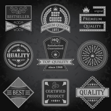 Set of premium quality labels. Retro Design. Grunge background. Original styleのイラスト素材