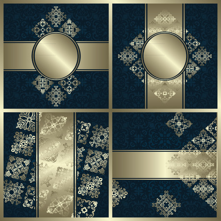 Set of invitations with decorative ribbons and vintage elements. All templates have seamless background. Original designのイラスト素材