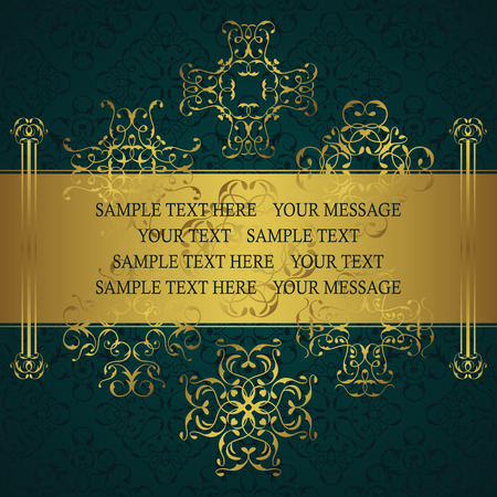 Vintage background with antique luxury gold decoration and seamless wallpaper, template for your designのイラスト素材