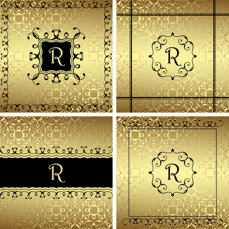 Set of luxury invitations. Golden background. Template for your designのイラスト素材