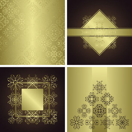 Set of seamless wallpaper and beauty cards. Cards with lacy decorationのイラスト素材