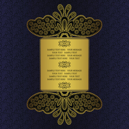 Original card with floral frame. Gold decorationのイラスト素材