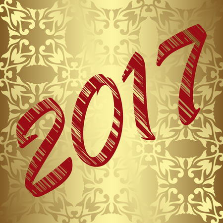 2017 Original card with vintage background in a gold. Happy New Year. Merry Christmas. illustrationのイラスト素材