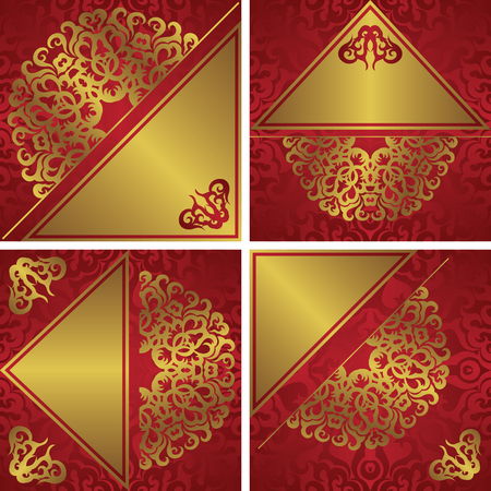 Set of cards with red background and gold vintage decorationのイラスト素材