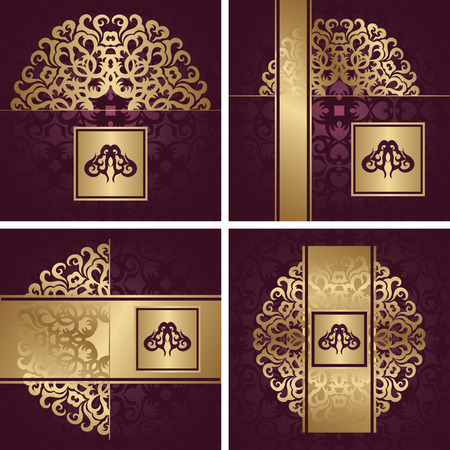 Collection of vintage decorations. Set of cards. Retro styleのイラスト素材