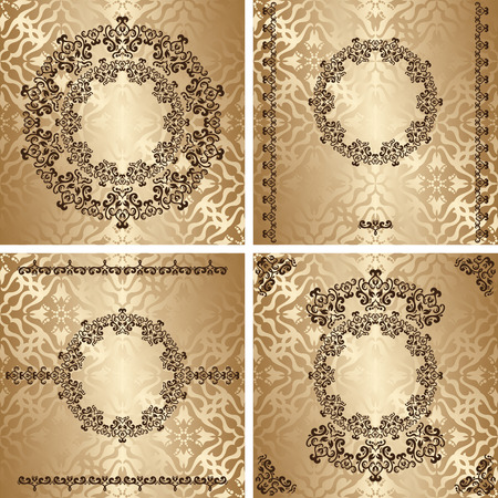 Set of cards with golden background and vintage elementsのイラスト素材
