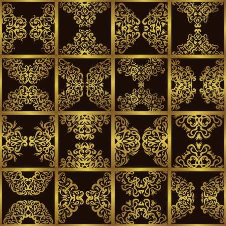 Retro Pattern for Design, Background, Banner. Vintage elements for Wallpaper, Ceramic or Textile in a Goldのイラスト素材