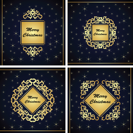 Set of Christmas greeting card design with vintage frames. Vector illustration    のイラスト素材