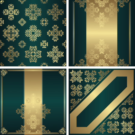 Set of seamless wallpaper and three original cards. Cards have gold decor     のイラスト素材