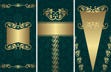 Set of templates for cards and invitations. Vintage golden floral decorationのイラスト素材