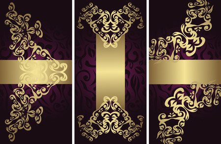 Set of three vector floral cards with a vintage floral seamless backgroundのイラスト素材