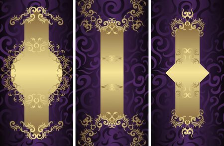 Set of three vintage invitations in luxury design. Seamless floral backgroundのイラスト素材