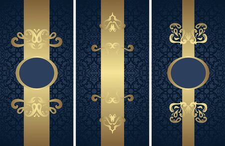 Set of three vintage luxury cards with stylish gold bordersのイラスト素材