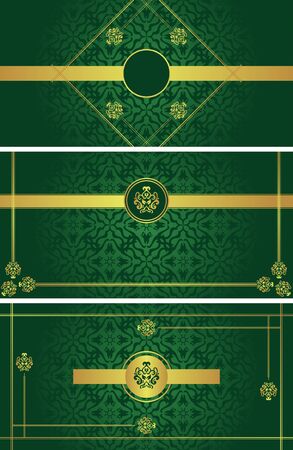 Set of templates for cards or invitations. Gold and green design     のイラスト素材