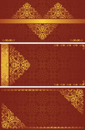 Set of three vintage cards with luxury gold decorationのイラスト素材