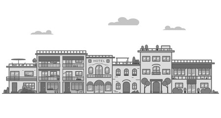Beautiful Greece style city with picturesque buildings lines vector illustrationのイラスト素材