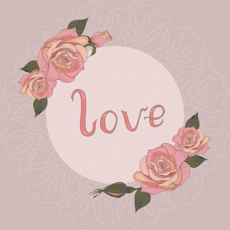 Wedding invitation card templates decorative design with hand drawn colored tea roses and mandala lace vector illustrationのイラスト素材