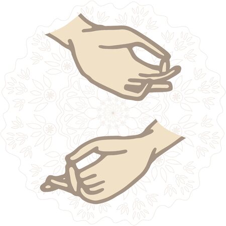 Hands mudras on mandala  vector illustrationのイラスト素材