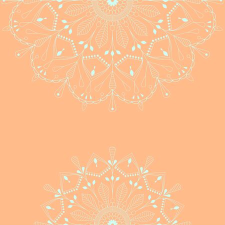 Colored decorative frame with two mandalas, green orange colors, for yoga meditation, vector illustrationのイラスト素材