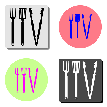 BBQ or grill tools. simple flat vector icon illustration on four different color backgroundsのイラスト素材