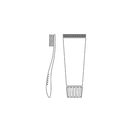 toothbrush and toothpaste. simple flat vector icon illustration. outline line symbol - editable strokeのイラスト素材