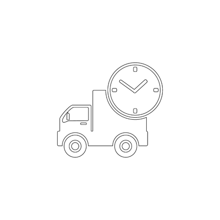 Fast shipping delivery truck. Lorry and timer. Fast delivery. Fast shipping. Delivery Shipping Truck Timer. simple flat vector icon illustration. outline line symbol - editable strokeのイラスト素材