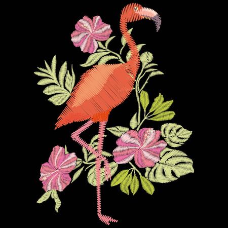Embroidery flamingoのイラスト素材