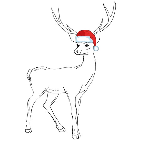 Holiday symbol reindeer in Santa hatのイラスト素材