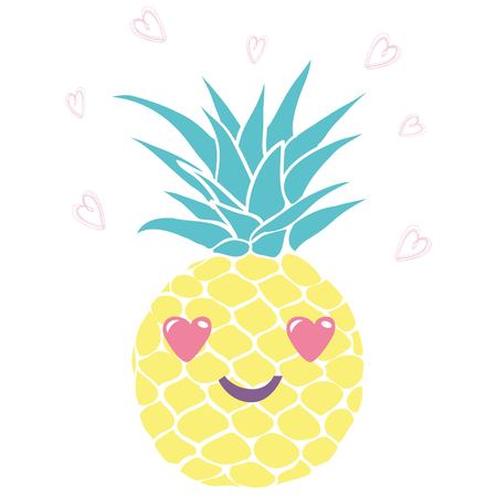 Pineapple with glasses tropical, vector, illustration, design, exotic, food, fruitのイラスト素材