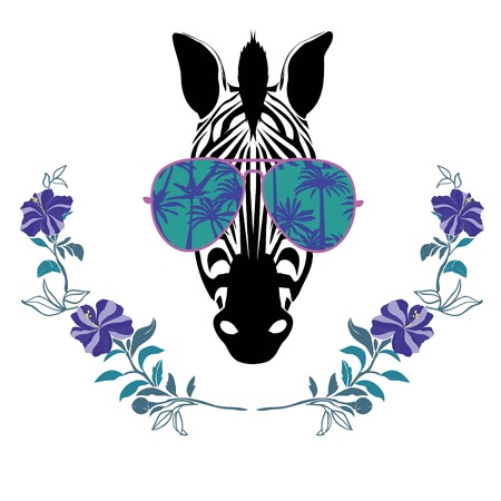 Cool Zebra in Sun Glasses Vector Illustrationのイラスト素材