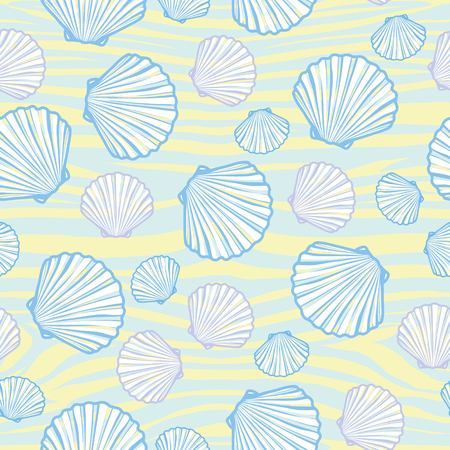 Vector seamless pattern with hand drawn scallop shells. Beautiful marine design elements, perfect for prints and patterns.のイラスト素材