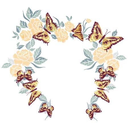 butterfly design for clothing. embroidery insect vector. isolated, embroidery, patch, vector, decoration, design, element insect isolated wing apparel clothing fashion stitchのイラスト素材