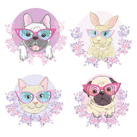 Pets face, dog, cat, and rabbitのイラスト素材