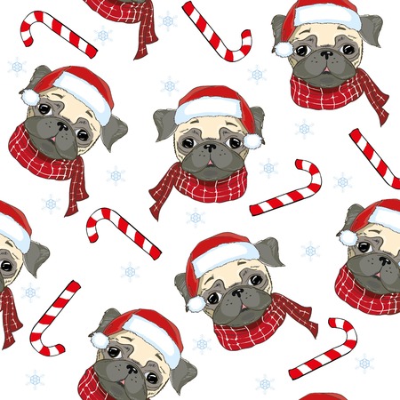 Pug dog. Seamless vector patternのイラスト素材